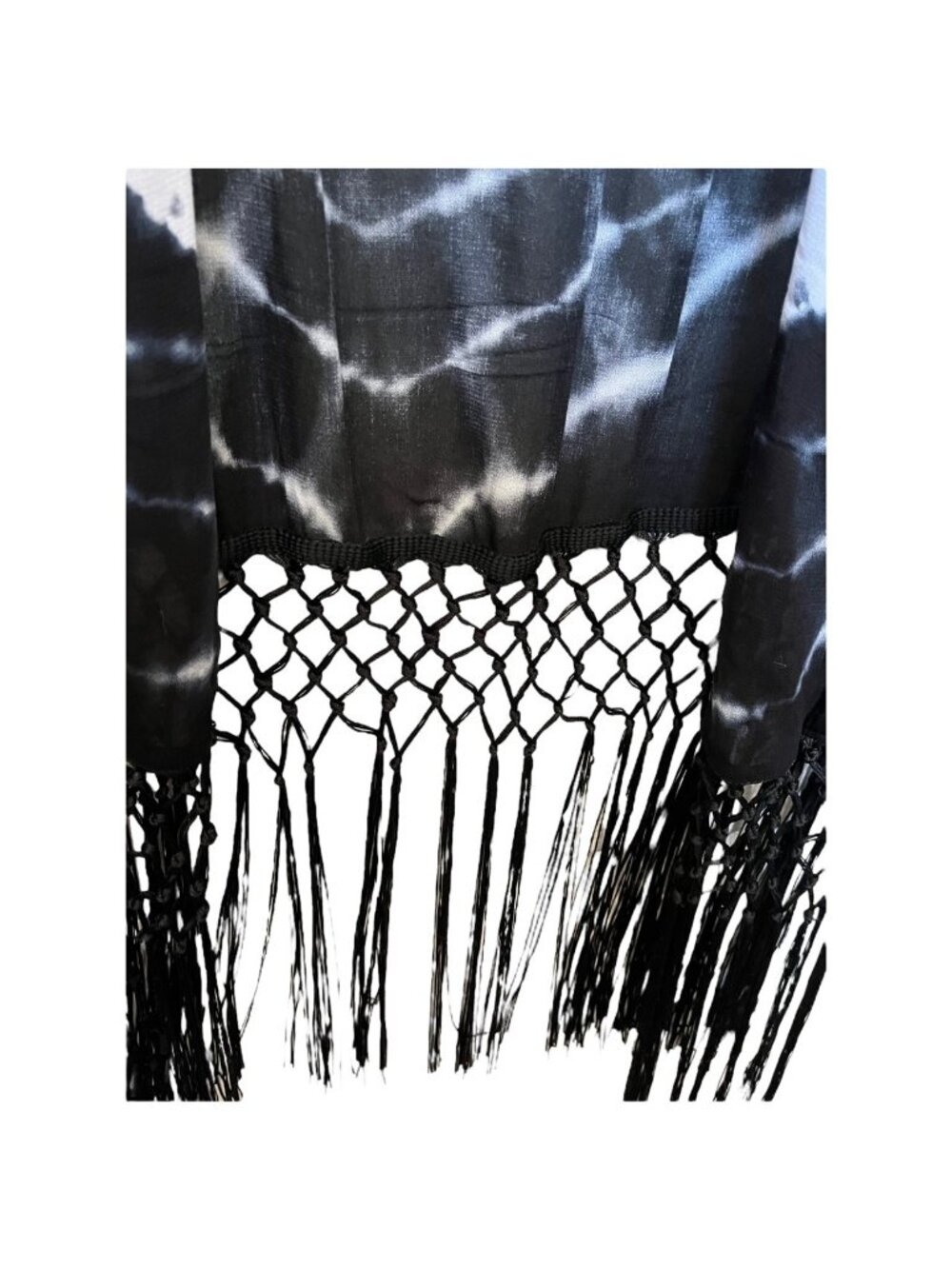 Torrid Womens Black White Tie Dye Fringe Kimono Size 1/2 - Picture 12 of 15